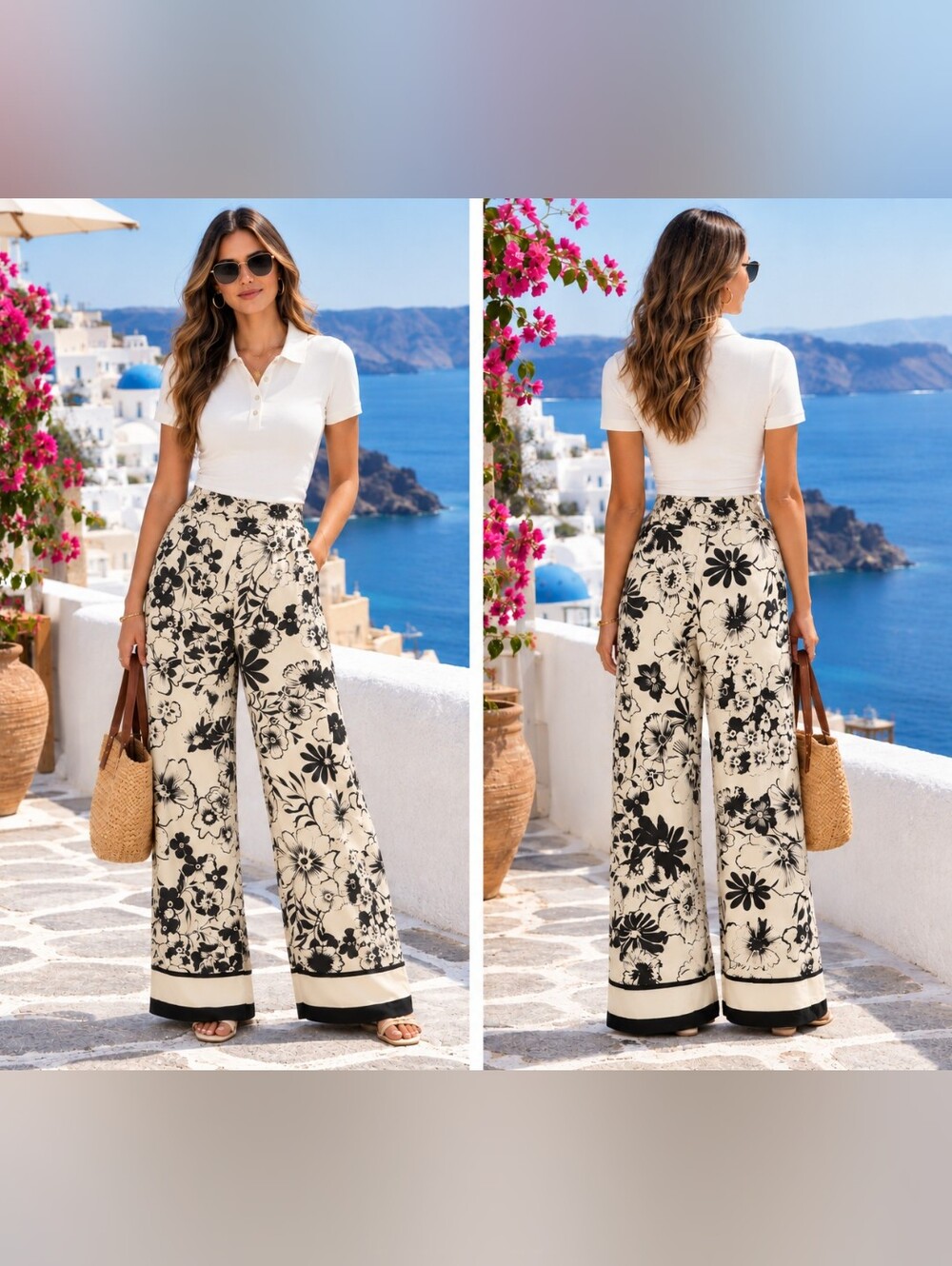 Abercrombie & Fitch Ivory Wide-Leg Floral Print Pants